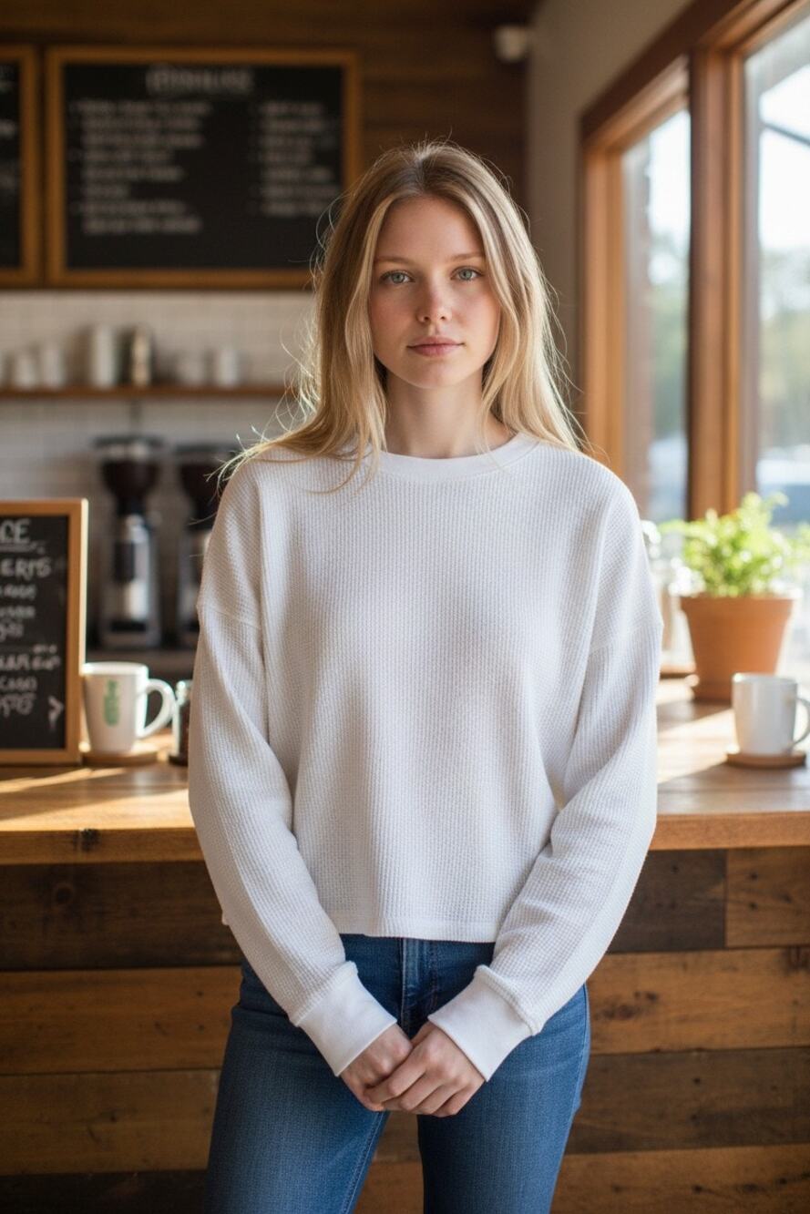 Abercrombie & Fitch AF Essential White Knit Long Sleeve Crop Sweatshirt Size S/M
